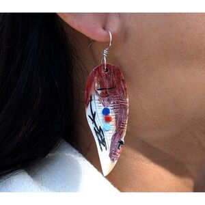Handmade‎ Native Earrings Purple Kachina Shell Zuni Pueblo Art by G. Chattin **